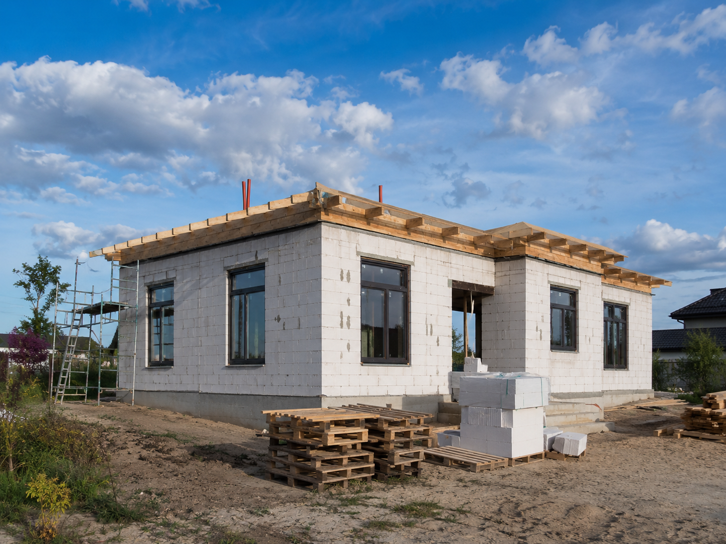 Возведение коробки дома из пеноблоков 110 м²