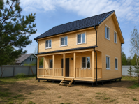 Двухэтажный каркасный дом 120 м² с открытой террасой