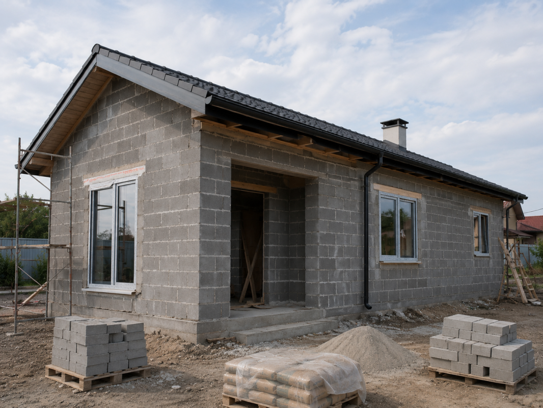 Дом из шлакоблока с практичной планировкой