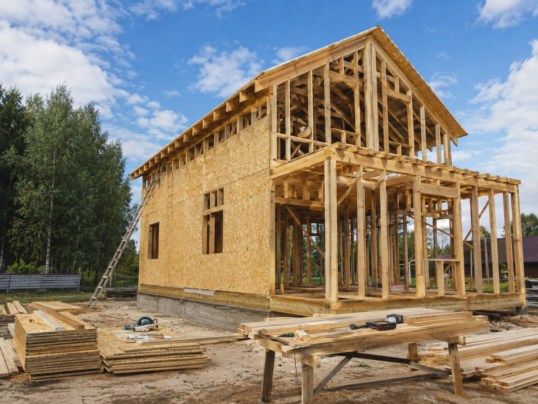 Двухэтажный каркасный дом 130 м² с балконом и террасой